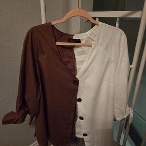 Eloquii Women's Two-Tone Blouse - Brown and White